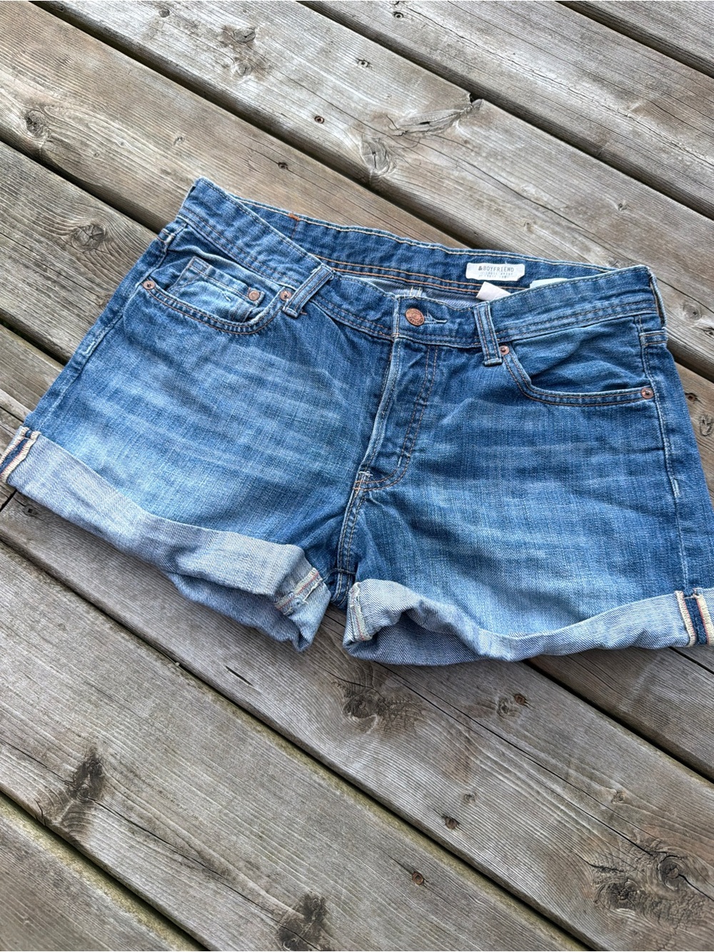 H&M &DENIM Boyfriend Denim Shorts Size 8 Cuffed